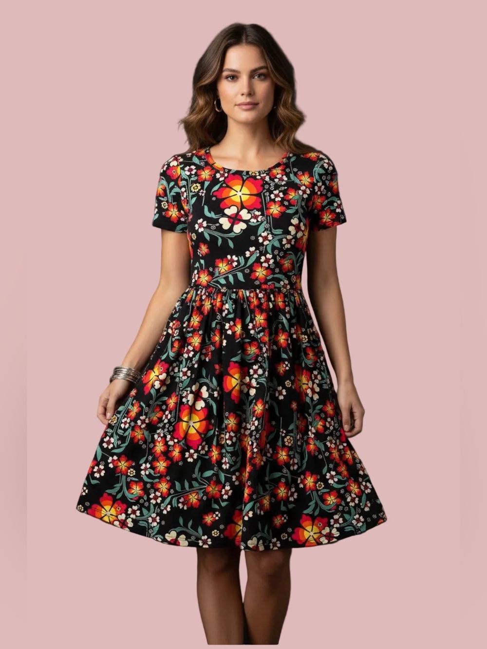 LuLaRoe Amelia Fitted Dress • Vintage • Rare Black and Orange Floral Print